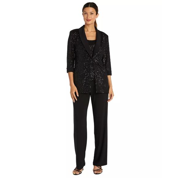 R&M Richards Pants - Womens Sequin Pant Suit Sz 10/12 Black Formal Evening Cocktail Party Set R & M